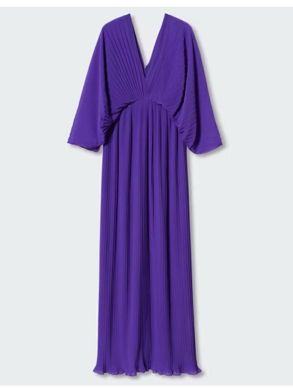 Mango Deep V Pleated Maxi Dress in Vibrant Purple